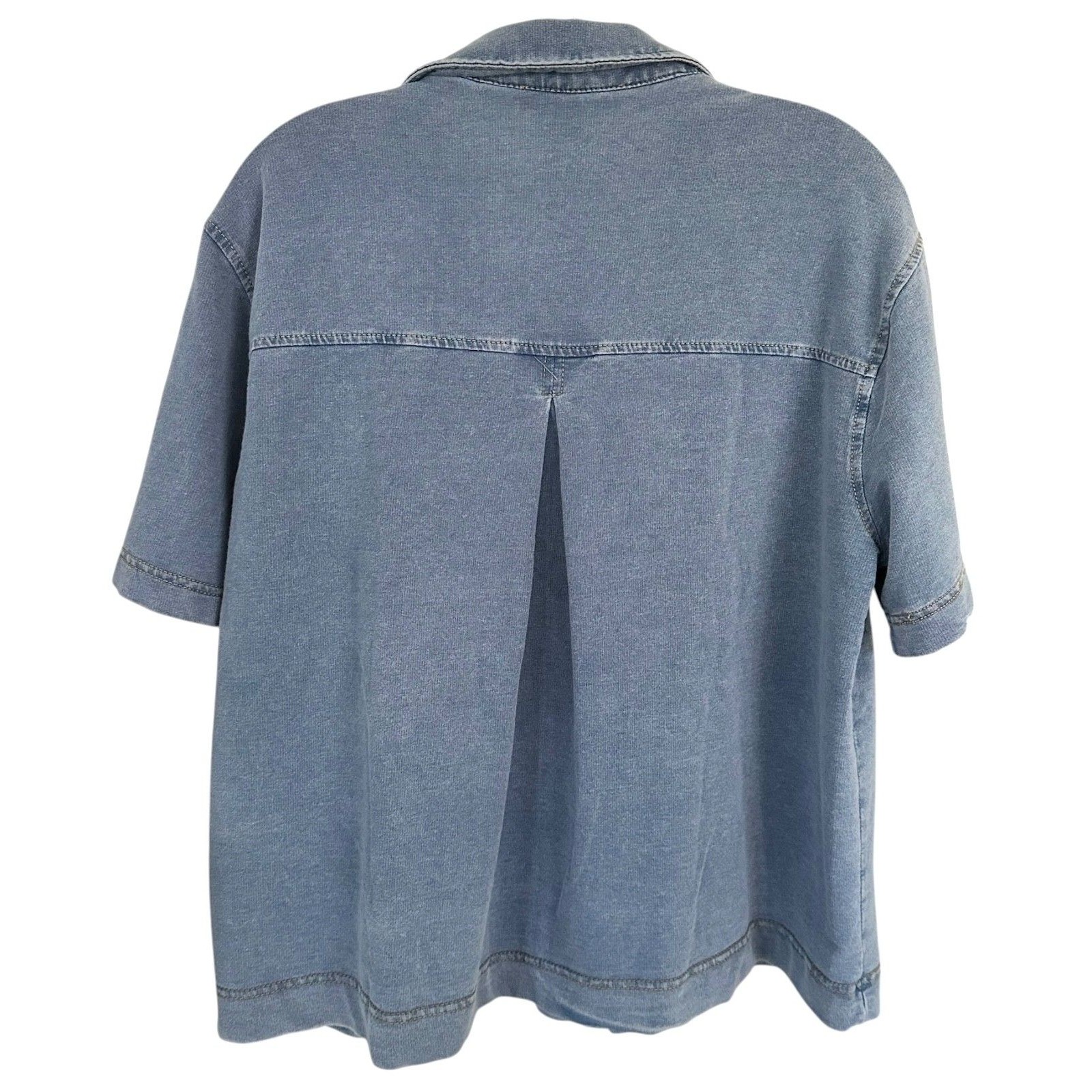 Jane & Delancey Women's Button Down Shirt Denim Look Short Sleeve Size L Navy — image 2 of 8